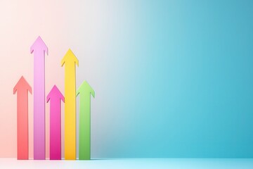 Playful colorful arrows illustrating growth in a cute e-commerce setting graphic art light and bright environment upward perspective