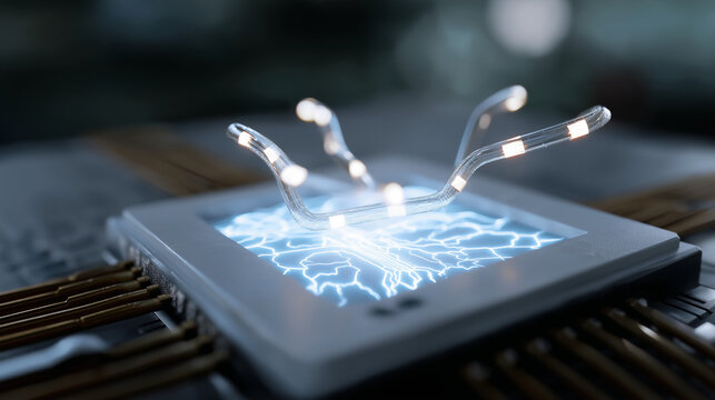 Glowing Electric Signals Traveling Through Brain Patterns in Chip Core