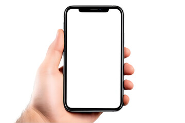 Photo of a Hand Holding Smartphone with Blank White Screen Isolated