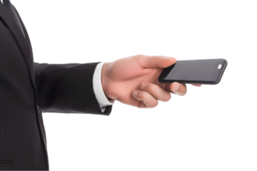 Photo of a Man Holding Black Smartphone Against Transparent Background