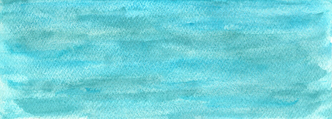 Vibrant teal blue and turquoise watercolor textured background. Creative colorful watercolour backdrop for marine design, abstract water splash or cloud concept, nature background