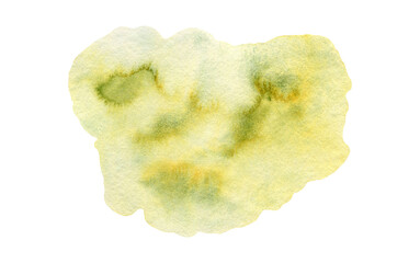 Bright fresh expressive green, yellow and brown granulated watercolor blob. Light colors summer grass field concept illustration, abstract watercolour stain for nature design, background