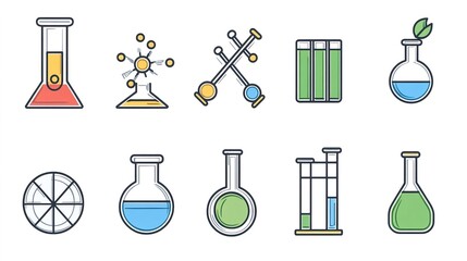 Colorful Flat Science Icons for Educational and Creative Projects
