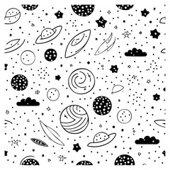 Cosmic Black and White Seamless Space Pattern