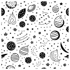 Cosmic Black and White Seamless Pattern Design