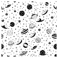 Cosmic Monochrome: Seamless Space Elements Pattern