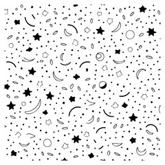 Celestial-Themed Line Art Pattern, Black and White
