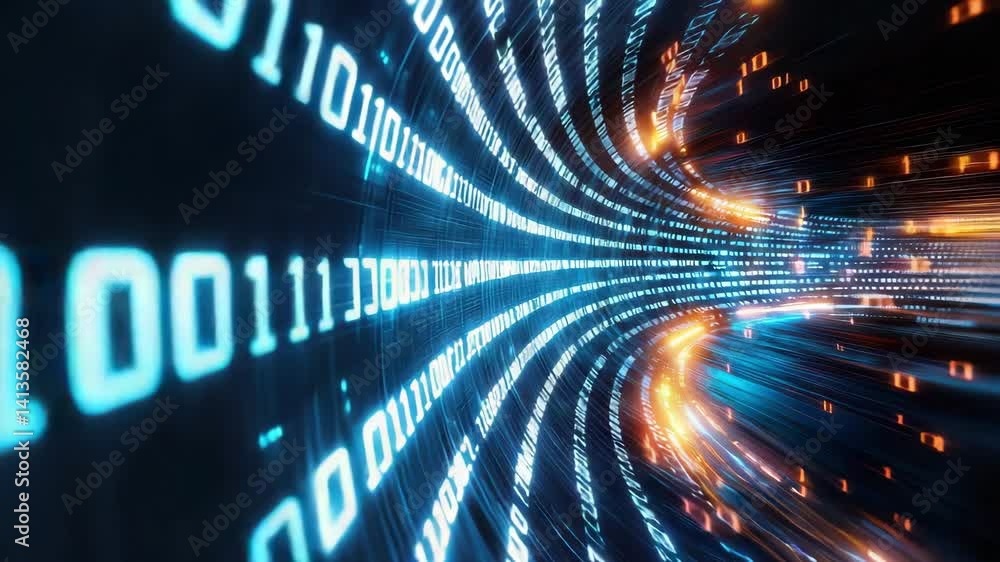 Poster abstract digital background with flowing binary data lines