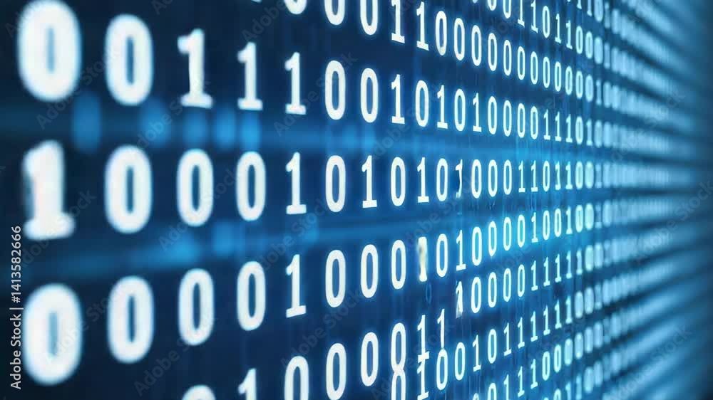 Poster digital binary code background with glowing elements