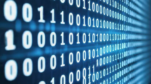Digital Binary Code Background with Glowing Elements