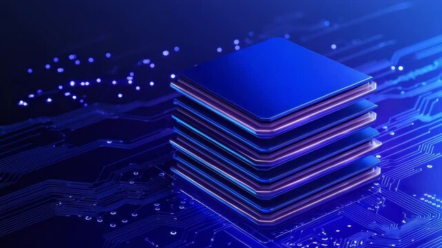 Abstract Digital Technology Stack with Circuit Pattern
