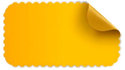 Bright yellow sticker with scalloped edge and curled corner, isolated on transparent or white background --ar 16:9 --v 7.0