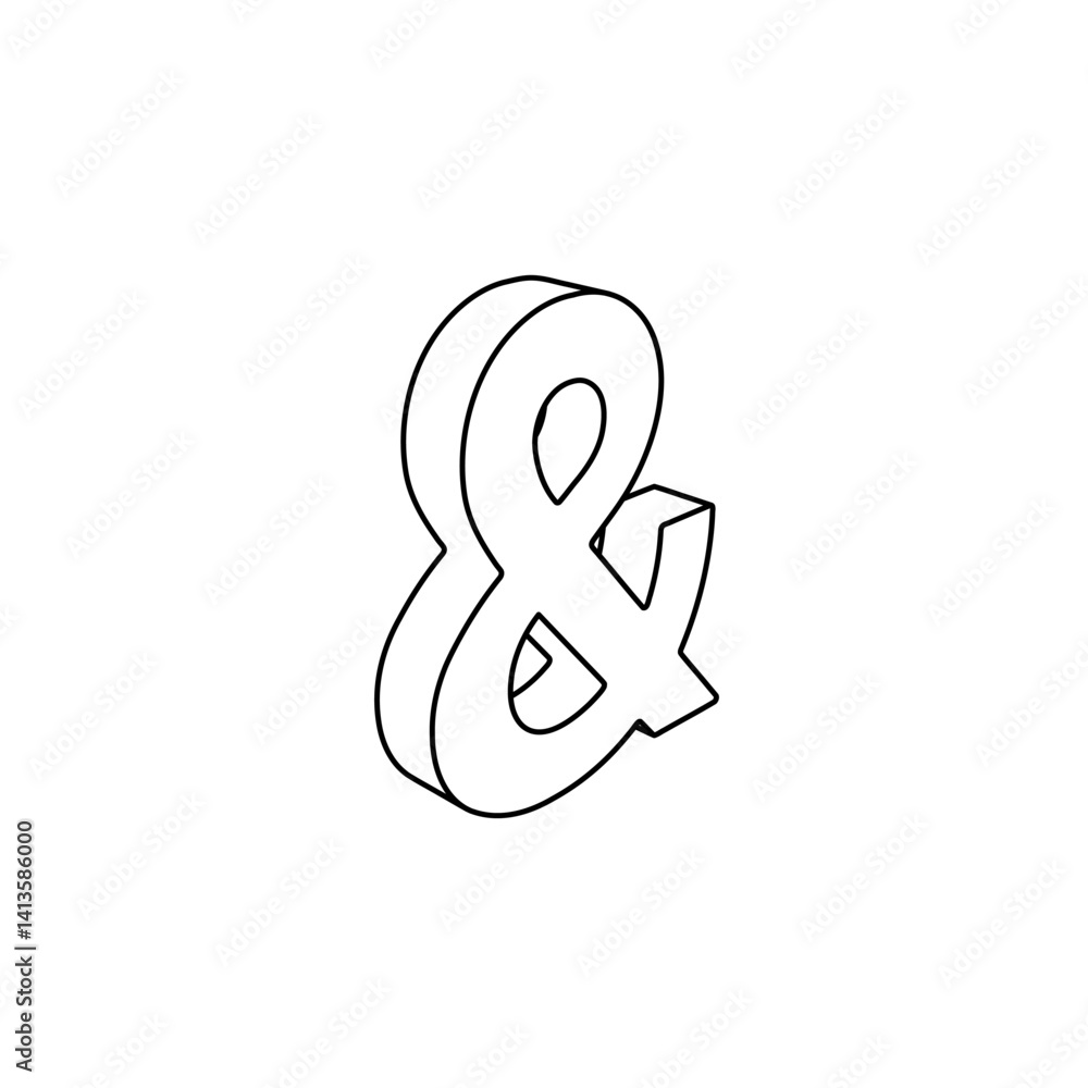 Fototapete the outline of a large ampersand symbol is made with black lines. 3d view of the object in perspecti
