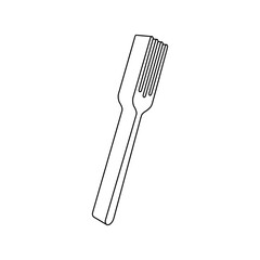 The outline of a large fork is made with black lines. 3D view of the object in perspective. Vector illustration on white background
