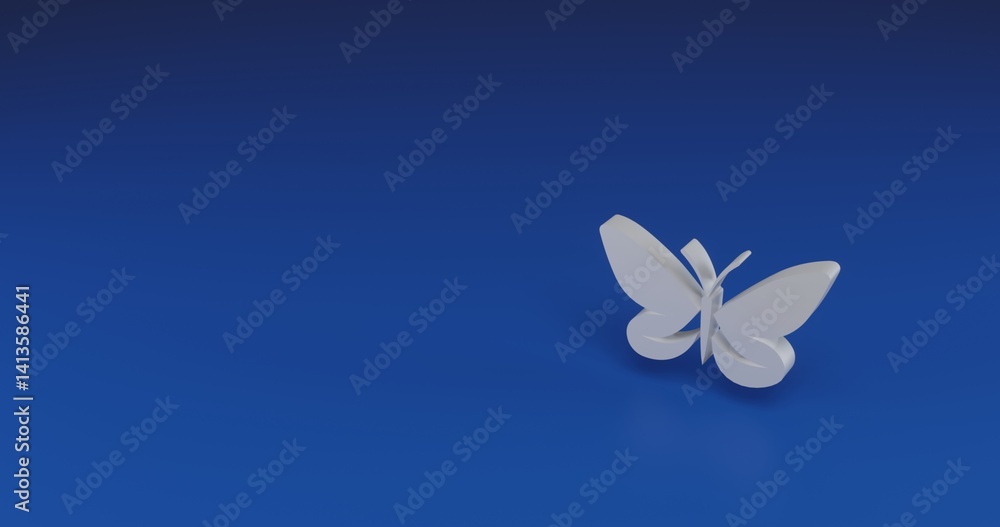 Poster isolated realistic white butterfly symbol with shadow. located on the right side of the scene. 3d il