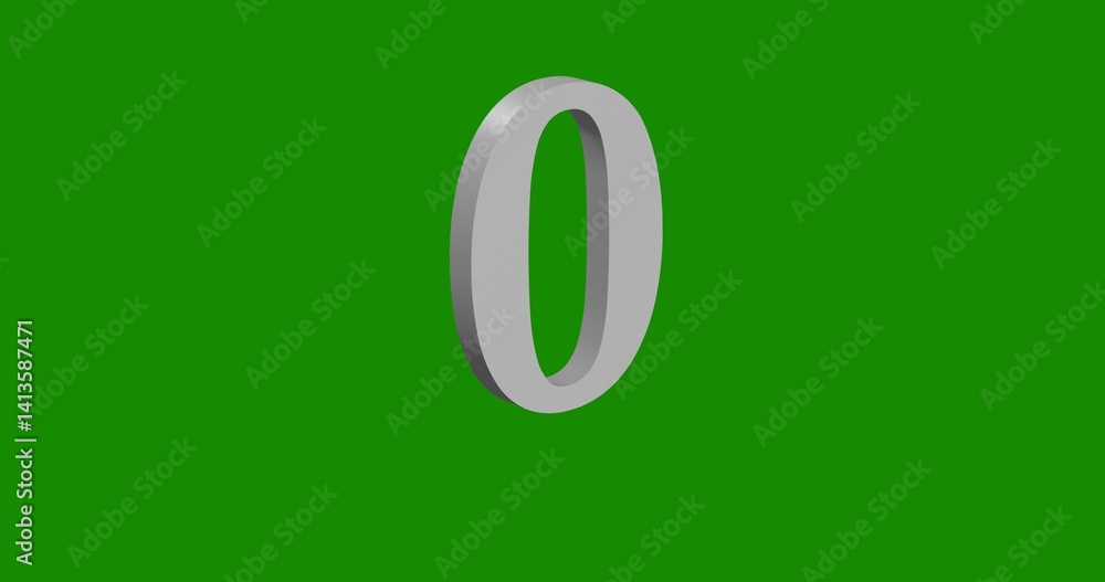 Poster isolated realistic white number zero symbol front view with shadow. 3d illustration on green chroma 