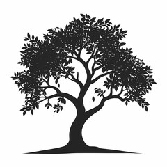 Tree Silhouette Illustration: Nature's Serene Organic Artwork with Detailed Foliage and Branches in Black Tones