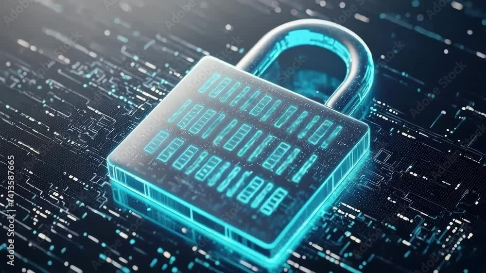 Poster digital cyber security concept with lock and code elements