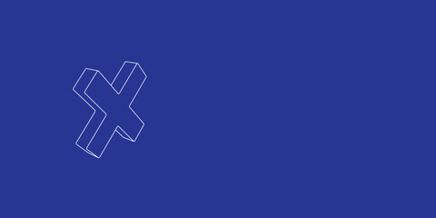 Obraz premium The outline of a large multiplication symbol made of white lines on the left. 3D view of the object in perspective. Vector illustration on indigo background