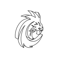 The outline of a large dragon's head symbol is made with black lines. 3D view of the object in perspective. Vector illustration on white background