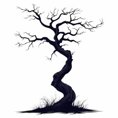 Abstract Silhouette Spooky Tree: Barren Leafless Branches in Black Vector Art Design