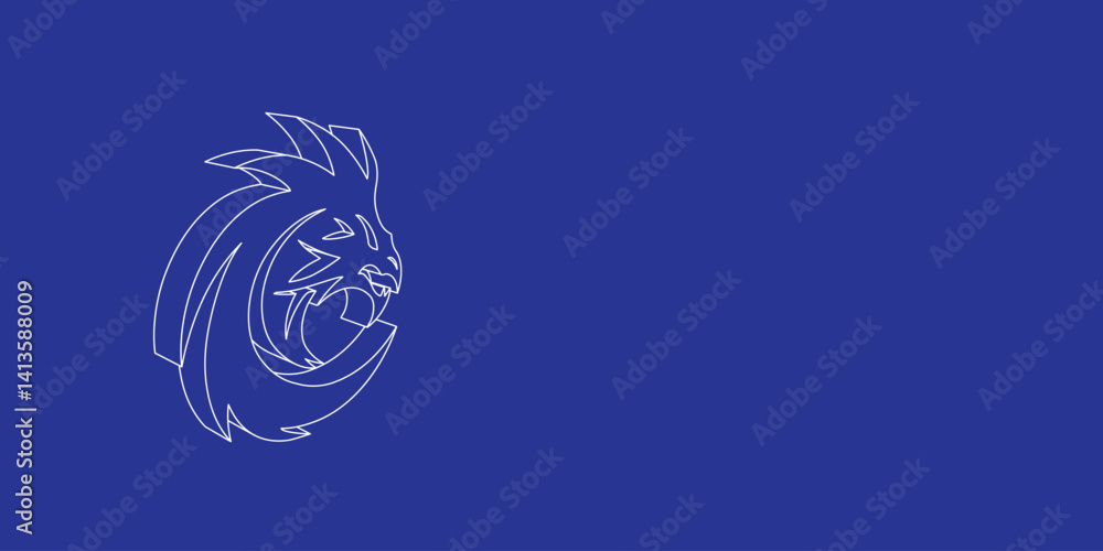Aufkleber the outline of a large dragon's head symbol made of white lines on the left. 3d view of the object i