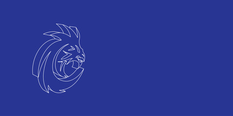 The outline of a large dragon's head symbol made of white lines on the left. 3D view of the object in perspective. Vector illustration on indigo background