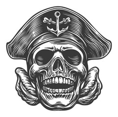 Obraz premium Detailed Engraving of a Pirate Skull with a Hat and Anchor Design
