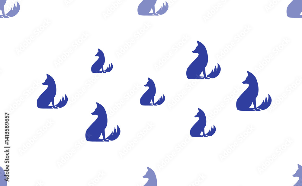 Poster seamless pattern of large isolated blue fox symbols. the pattern is divided by a line of elements of