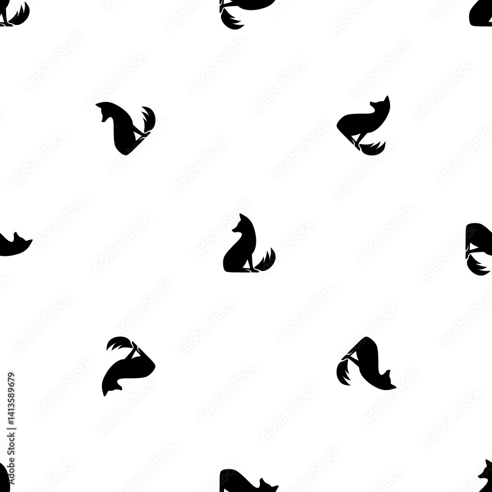 Poster seamless pattern of repeated black fox symbols. elements are evenly spaced and some are rotated. ill