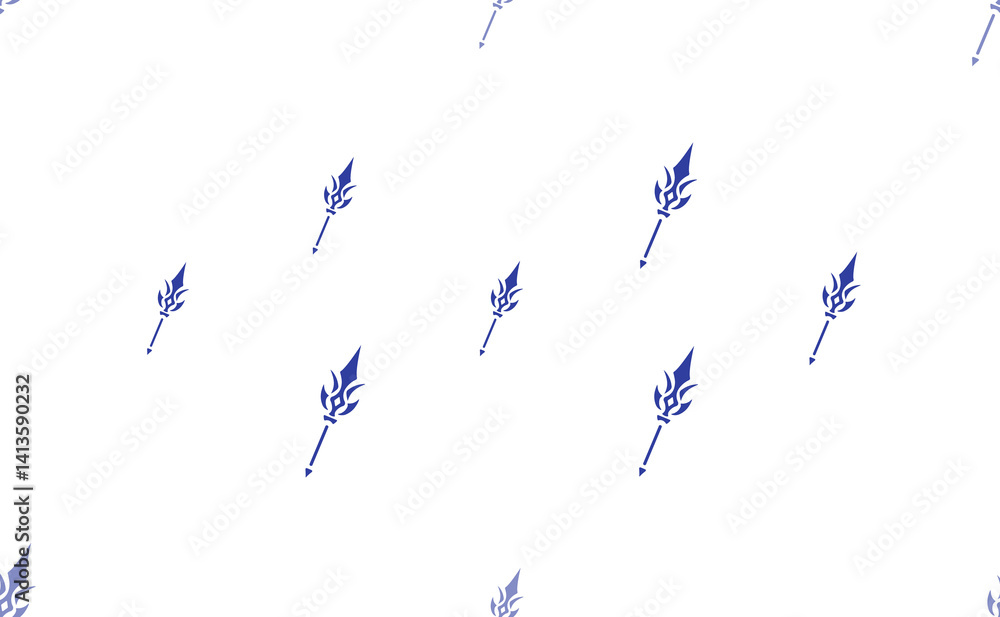 Poster seamless pattern of large isolated blue mystical spear symbols. the pattern is divided by a line of 