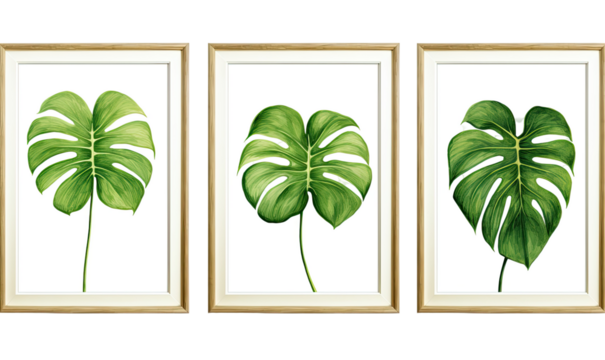 Bright Green Monstera Trio on transparent background