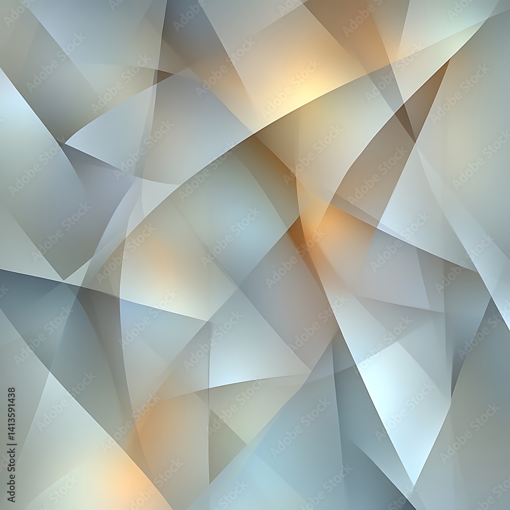 Poster abstract geometric art with overlapping translucent shapes in grey and beige tones