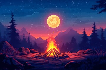 Magical Campfire under a Starry Night Sky: Enjoy Moonlit Serenity and Nature's Beauty at Elkwater Lake