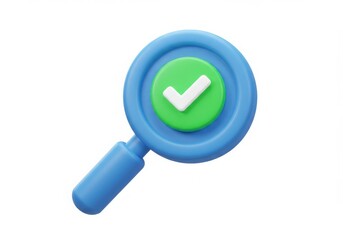 Magnifier with checkmark icon on white background