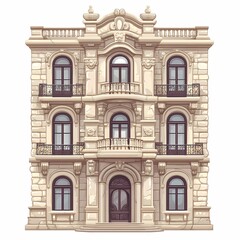 Obraz premium Classic Urban Townhouse Facade. Ornate Architecture with Historical Elegance and Stonework Detailing