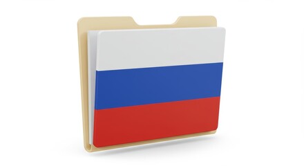 Russian Flag Patterned on Document Folder with Papers on Isolated White Background