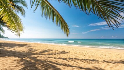 Summer Beach Scene Palm Trees, Golden Sand, and Azure Ocean