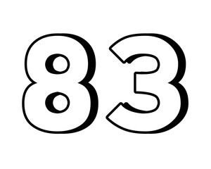 number 83 on transparent background,white color with a bold, 3D appearance and shadow effects for added depth and dimension for design elements