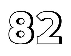 number 82 on transparent background,white color with a bold, 3D appearance and shadow effects for added depth and dimension for design elements