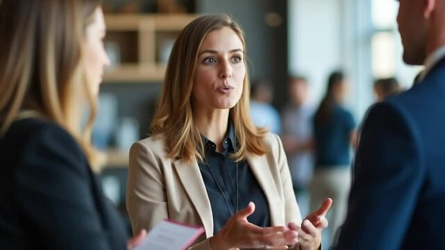 Professional Colleagues in Discussion &ndash; Networking and Collaboration at Business Expo

