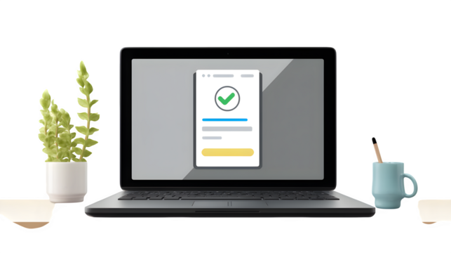 Online payment confirmation page displayed on laptop isolated on white background --ar 16:9 --v 7.0