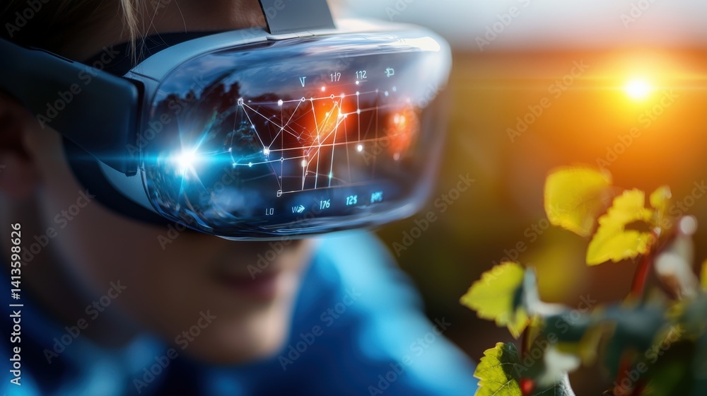 Poster virtual reality experience future technology digital interaction innovative environment close-up vie