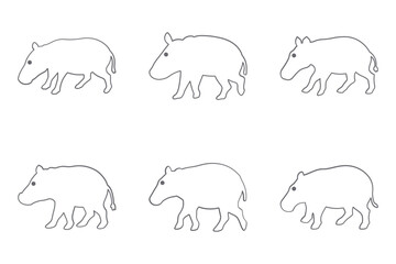 Tapir Outline Icon Set. Animal Illustration Design