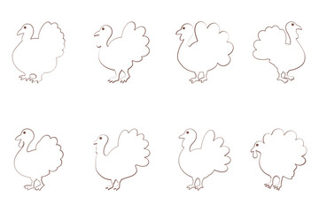 Turkey Outline Icon Set. Animal Illustration Design