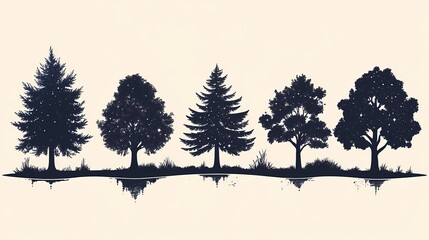 Vintage Forest Silhouette. Minimalist Nature Illustration for Rustic Wall Art and Graphic Design