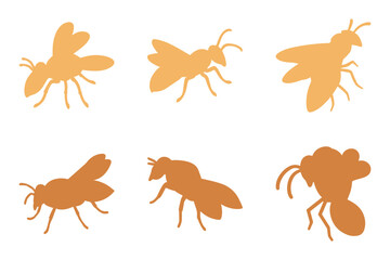 Wasp Silhouette Icon Set. Animal Illustration Design