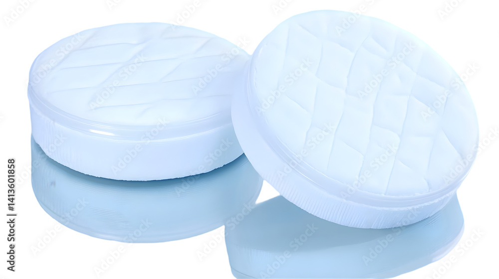 Poster 3d render of two white round cushions with geometric texture isolated on transparent background