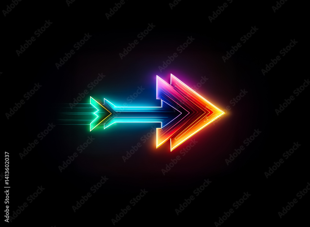 Poster a vibrant, neon arrow indicates progress, with motion trails suggesting speed. the image is set agai