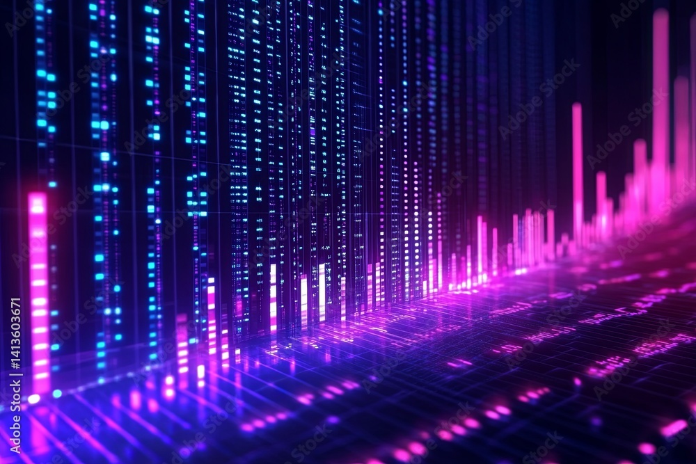Poster colorful digital wave patterns representing data visualization in a modern technological environment
